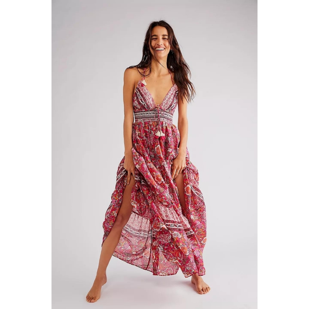 Free People Real Love Backless Halter Boho Maxi Dress